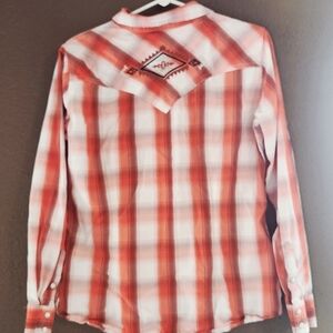 Wrangler Retro Women's Orange & White Plaid Shirt L